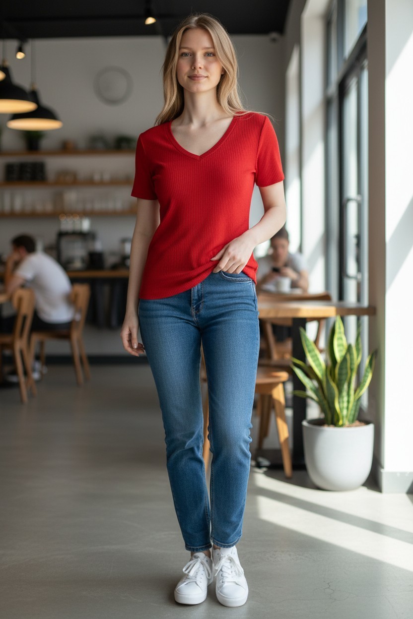 Cyrus Essentials Women Ribbed Short Sleeve Top, V, Scoop, & Crew Neck