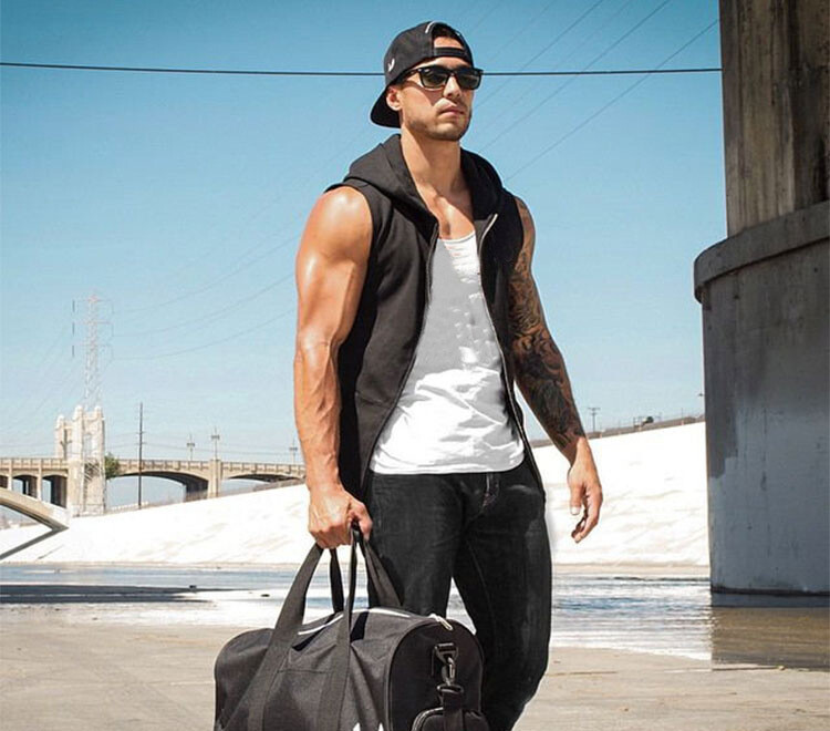 Sleeveless Zipper Hoodie Hooded Workout Men’s Gym Bodybuilding Tank Top Vest