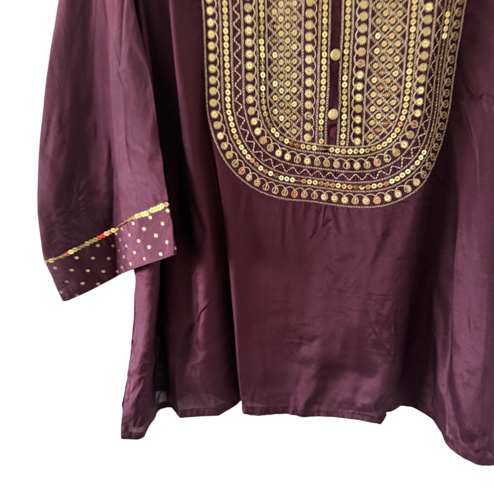 Aurelia blouse Sz XXL brown Kurta With Gold Embroidery Viscose Fabric