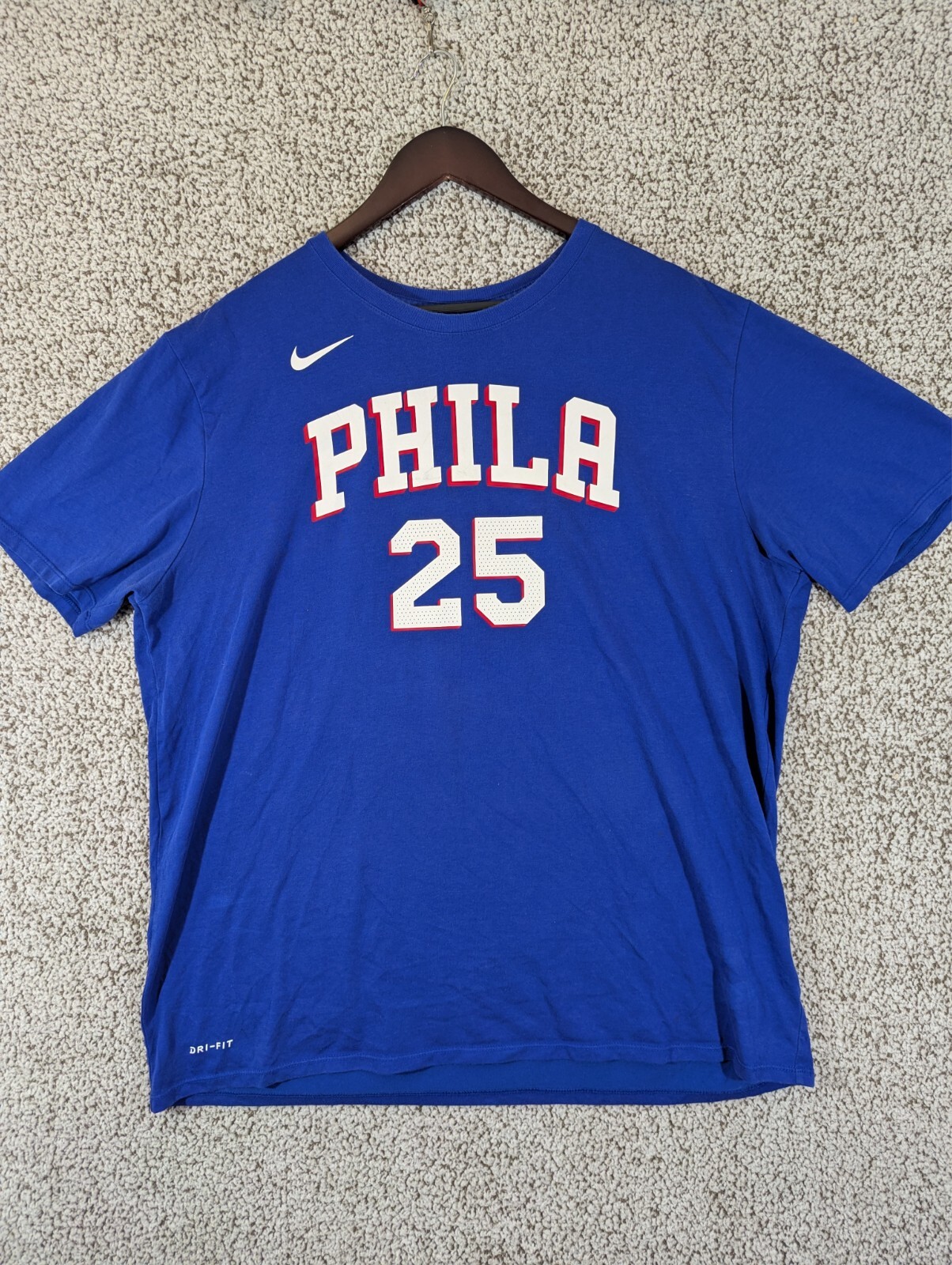 Nike Tee Phila Basketball Shirt Mens XXL Simmons 25 Blue Short Sleeve Dri Fit