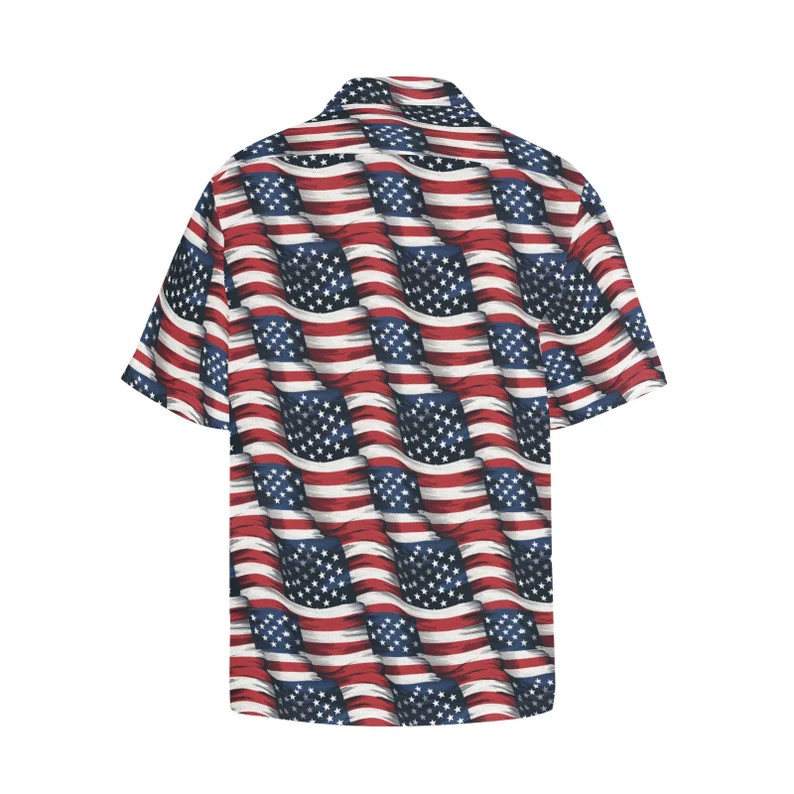 American Flag Hawaiian Shirt Chest Pocket, Fourth 4th Of July USA Patriotic Red