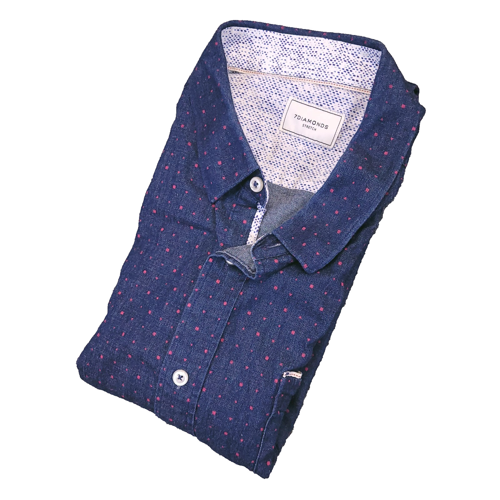 7D 7 Diamonds Stretch Shirt Mens XL Button Up Geometric Trim Contrast Blue