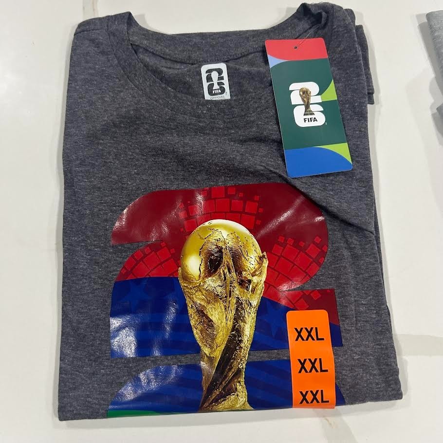 FIFA World Cup Men’s Gray Graphic Print Logo Crew Neck Short Sleeve T-Shirt