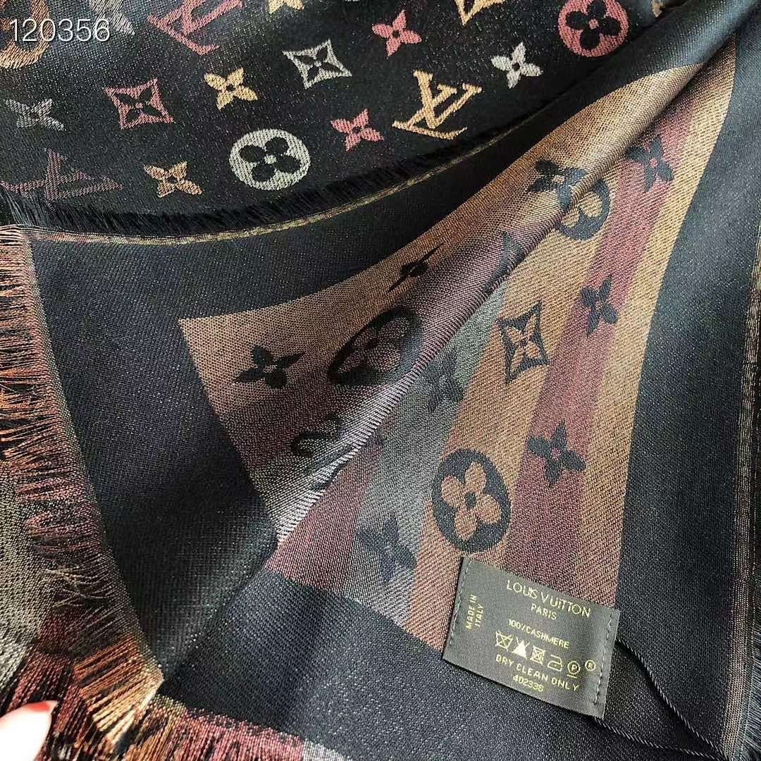 LOUIS VUITTON SCARF SHAWL PONCHO 100% AUTHENTIC CLASSIC SILK BLACK