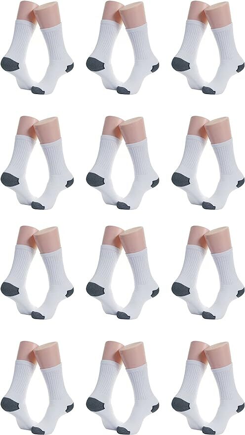 6-12 Pairs Men’s White Work Sports Athletic Crew Socks Cotton Size 9-11 & 10-13