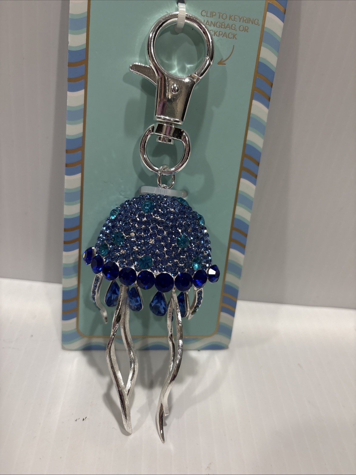 💙NWT Piper K Blue Rhinestone Jelly Fish Bag Charm / Keychain Blue Crystal