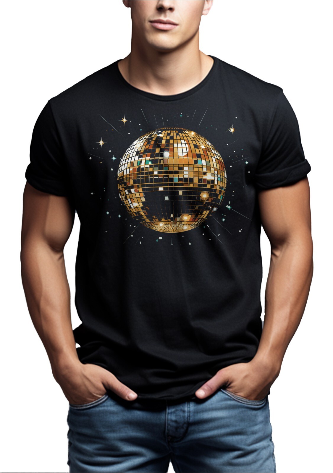 T-Shirt Herren Disco Print – schwarz blau grau Größe S M L XL XXL XXXL XXXXL 5XL