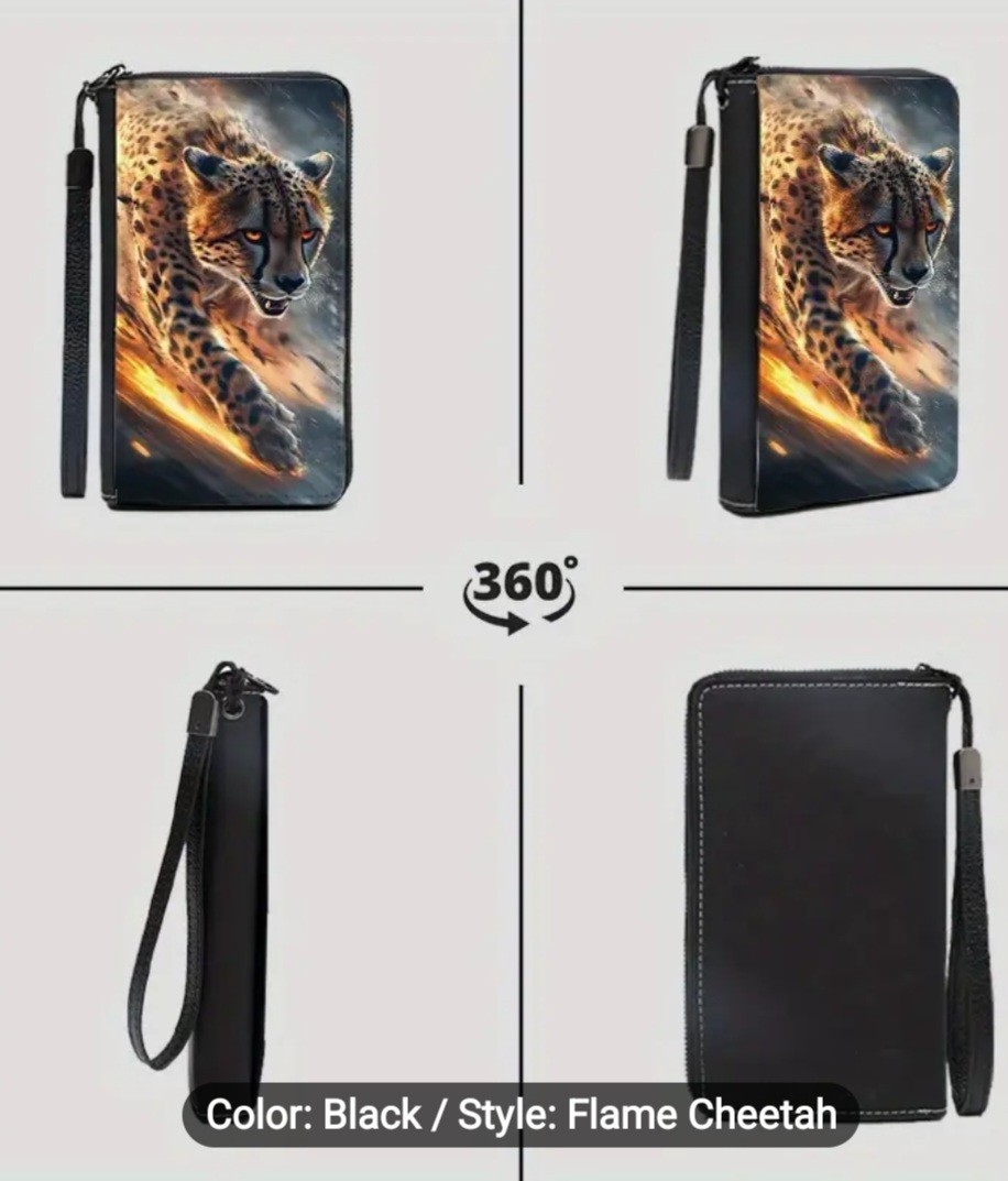Flame Cheetah Multi-Card Wallet w/Wristlet. Brand New, Full ZIP, $38.00