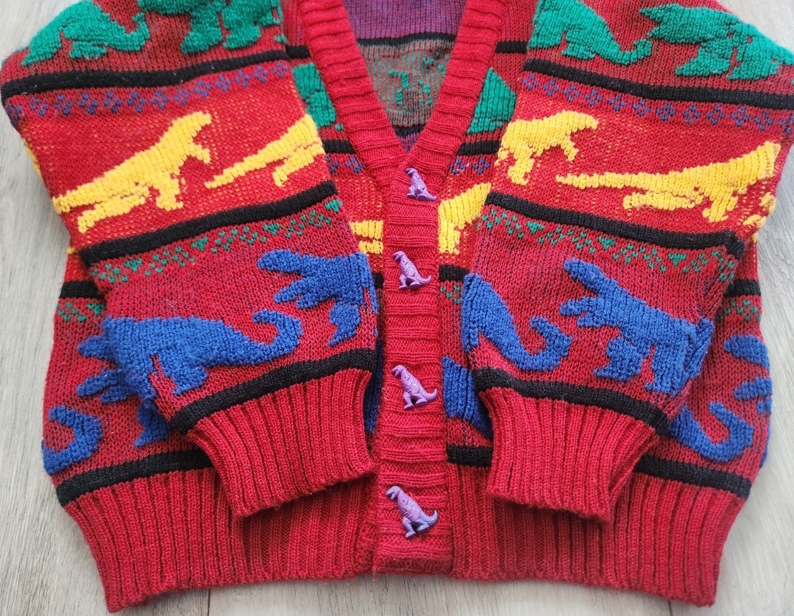 WAY COOL Kids Dinosaur Long Sleeve Knit Cardigan Multi Dino Buttons Size L (7)