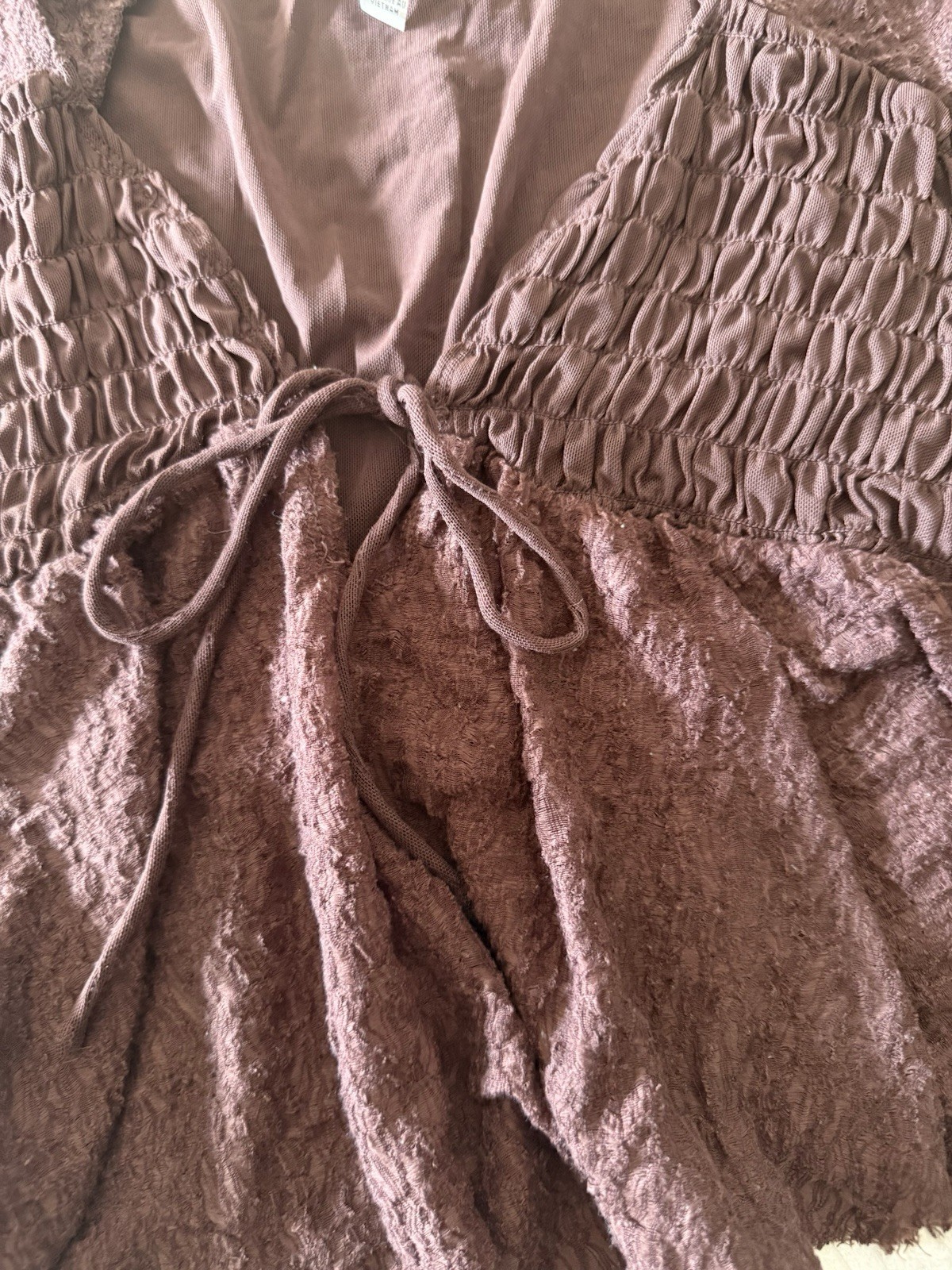 Urban Outfitters Lace Smocked Tie-Front V-Neck Cap Sleeve Blouse M