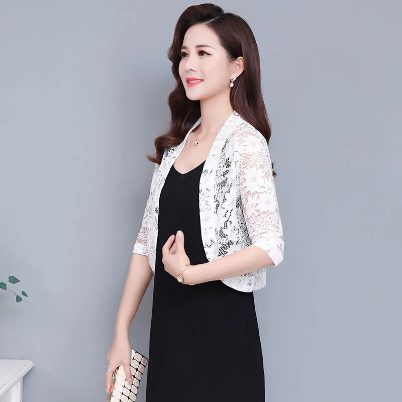 Women Floral Lace Cardigan Jacket Shrug Capelet Crop Bolero Top Half Sleeve