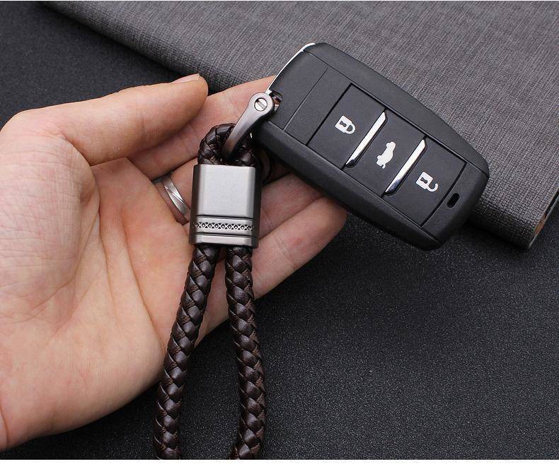 Hand Woven Leather Loop Horseshoe D Buckle Car Keychain Keyring Fob Holder Car