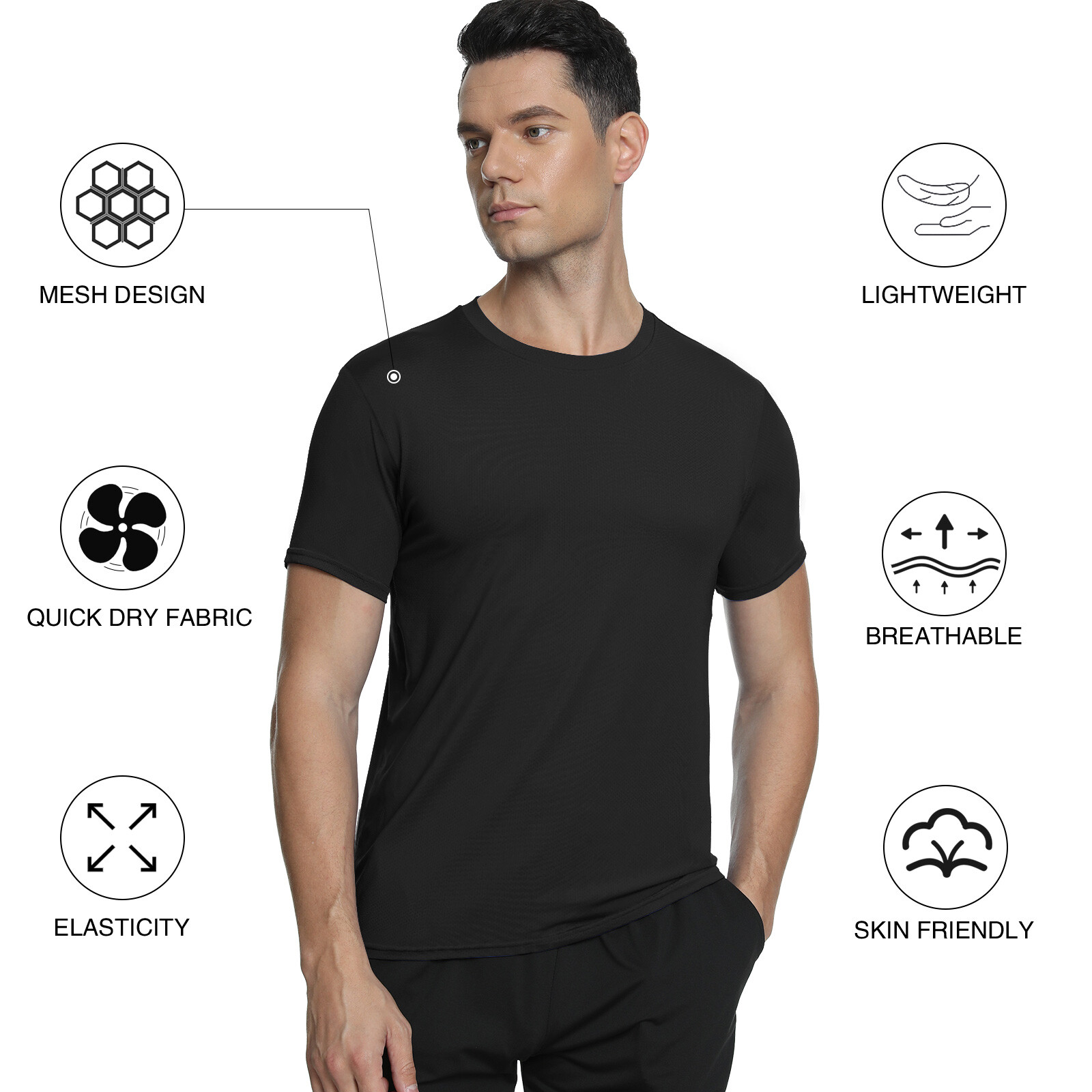 5 Pack Outdoor Running Sports T-Shirts for Men Quick Dry Gym Fitness Workout Tee