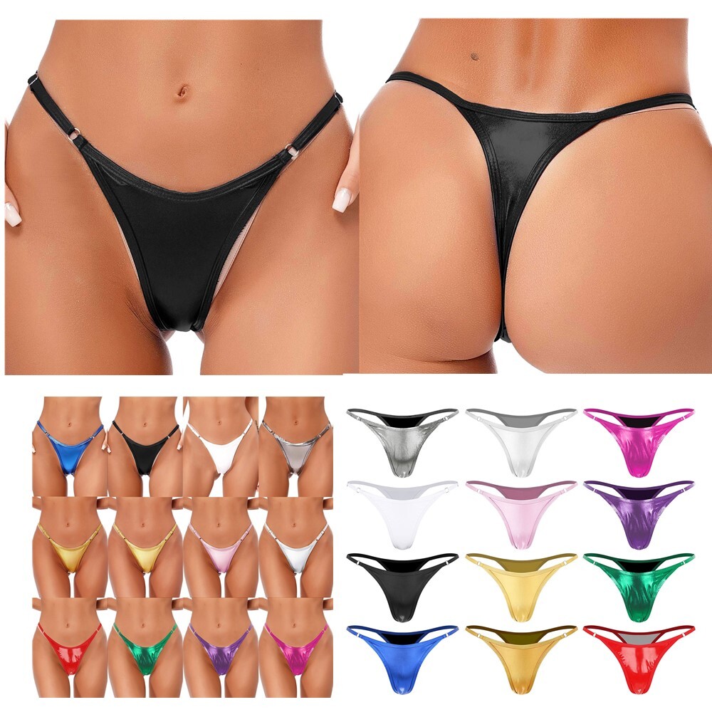 US Womens Metallic G-String Thongs High Waist T-Back Micro Briefs Sexy Swimwear
