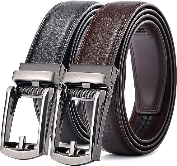 28″-48″ Men’s Leather Ratchet Dress Belts Automatic Buckle Click Sliding Belt