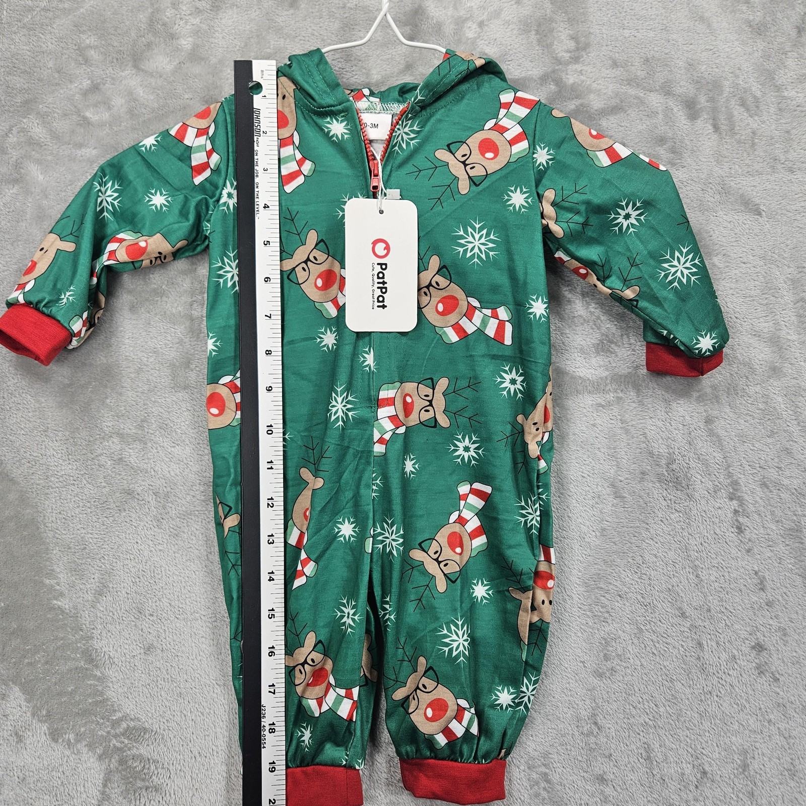 PatPat Reindeer Pajama Romper Baby 0-3M Hooded Holiday Christmas New Zip