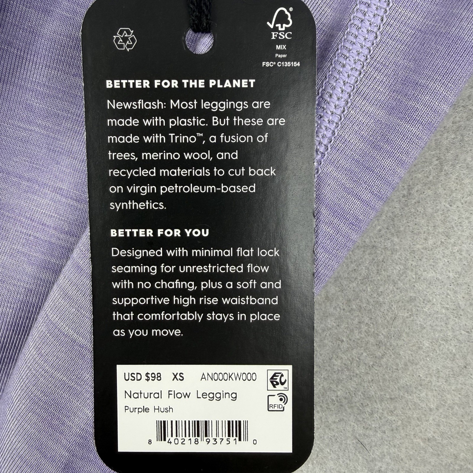 Allbirds Natural Flow Legging Purple Hush Merino Wool Blend High Rise XS NWT