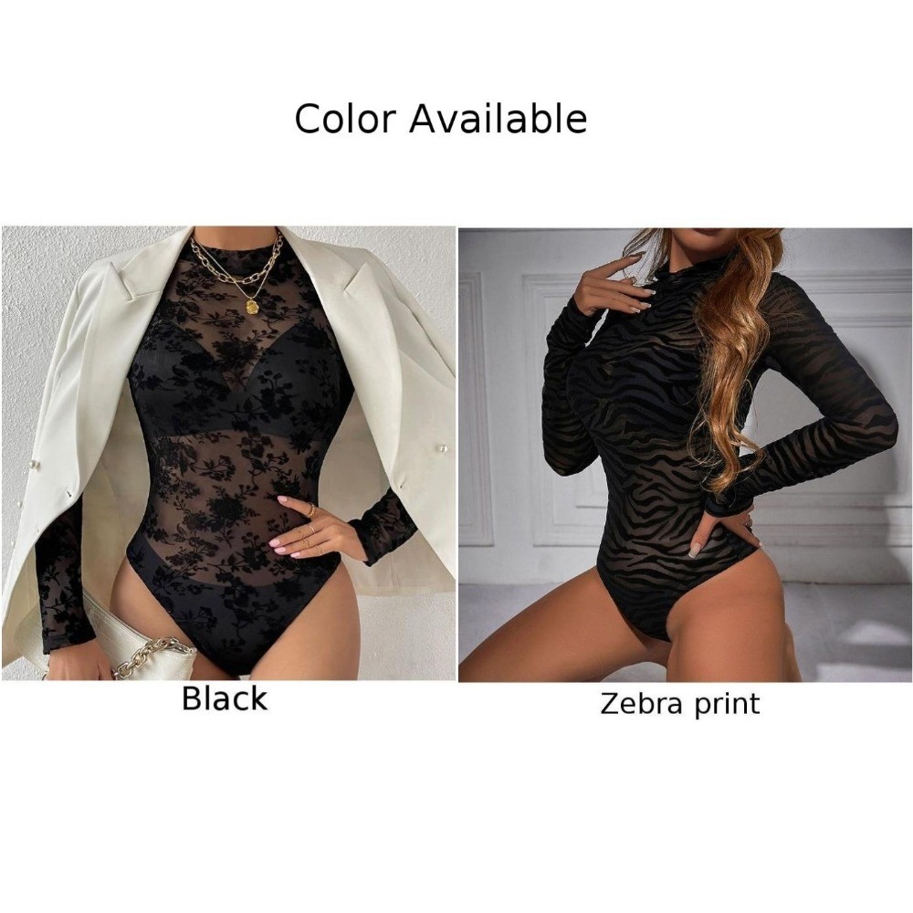Womens Bodysuit Jumpsuit Tops Lightweight Long Sleeve Romper See Though Sexy