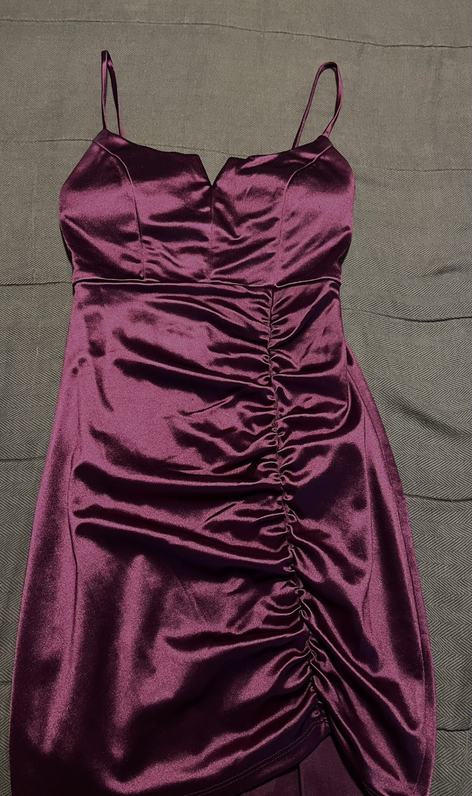 City Studio Purple Satin Ruched Bodycon Mini Dress Sweetheart Neckline XS