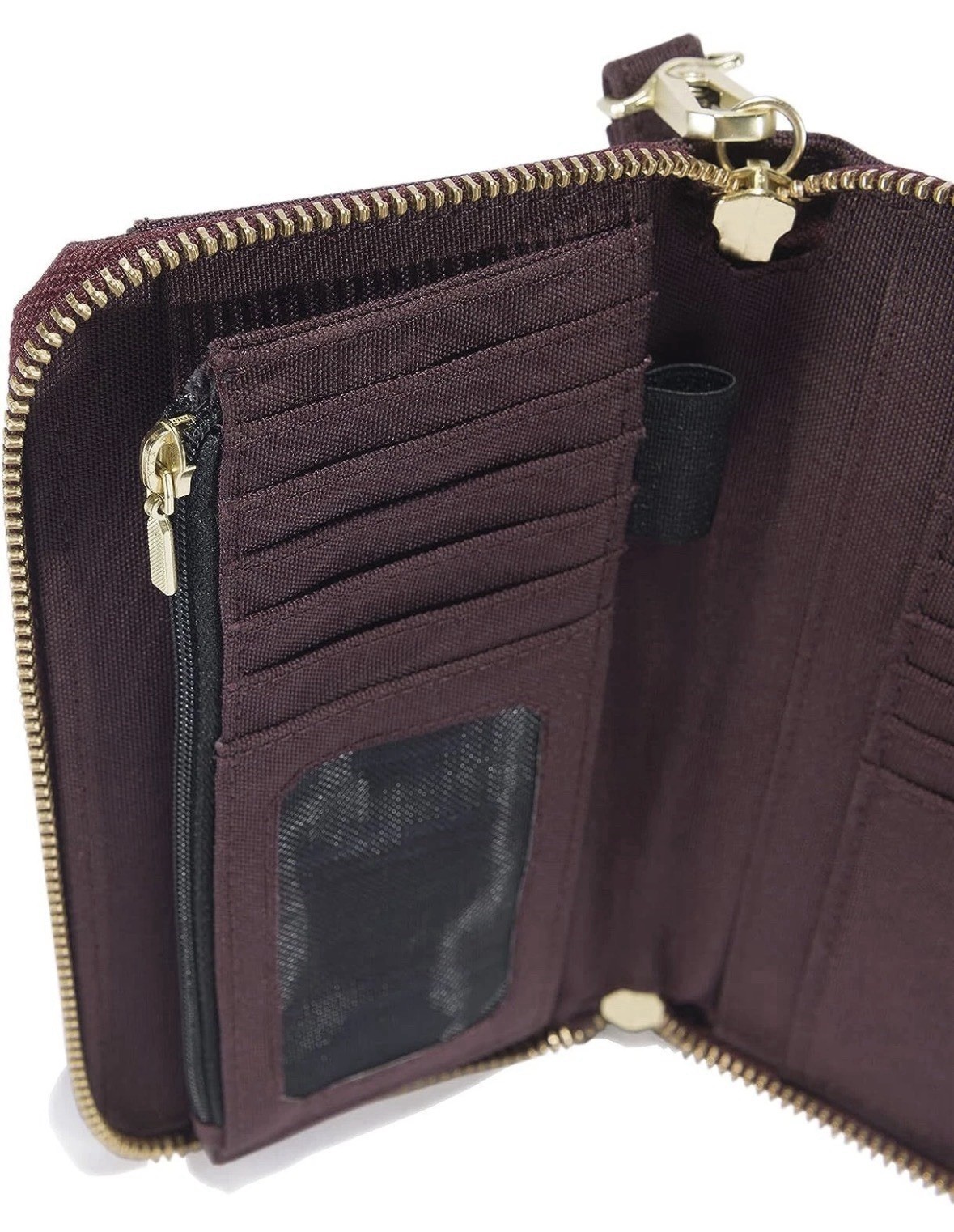 Carhartt Casual Canvas Wallet for Women Nylon Duck Lay-Flat Clutch Deep Wine