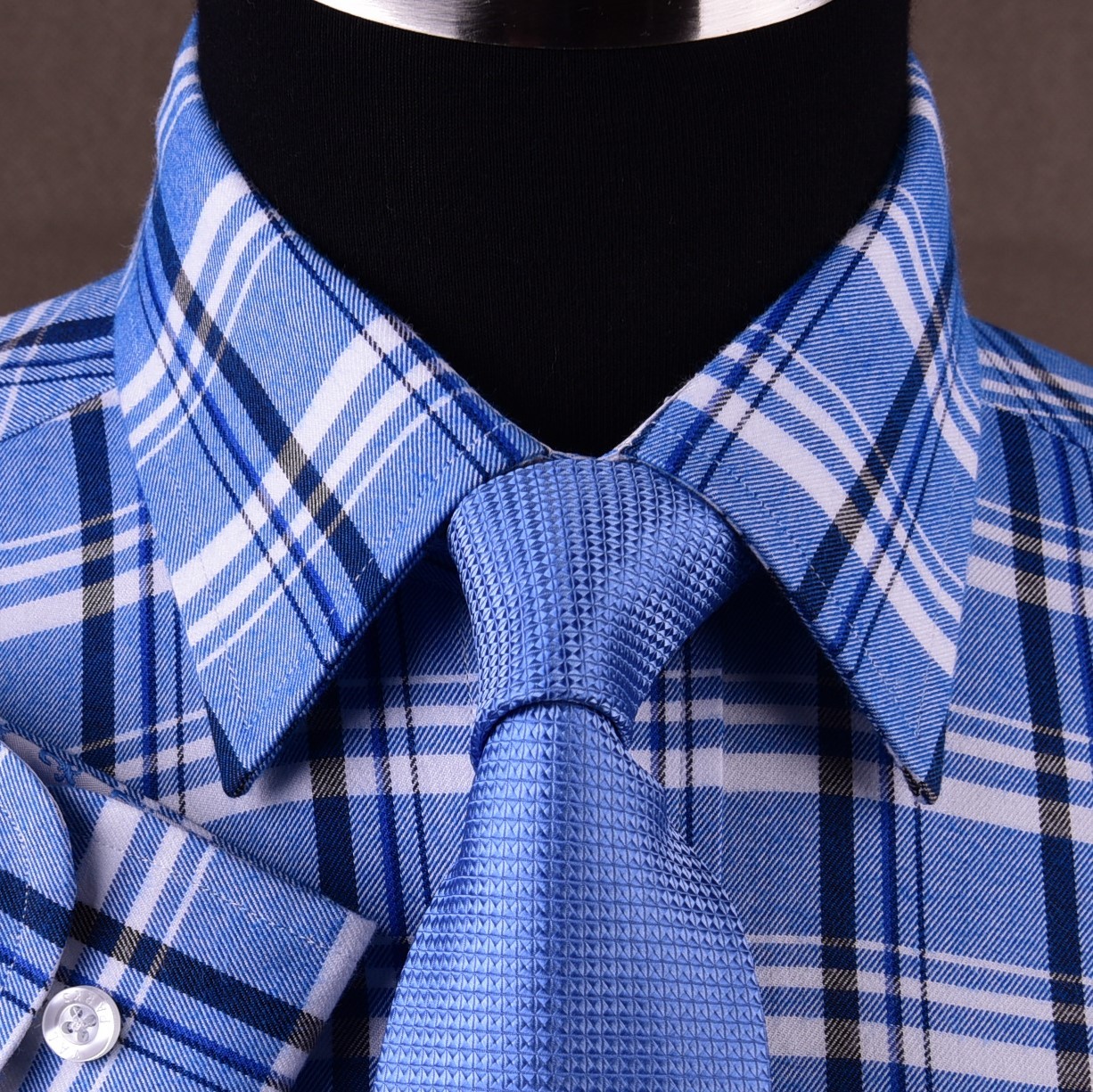 Sexy Blue Men’s Formal & Business Dress Shirt Plaids & Checks Checkered Flannel