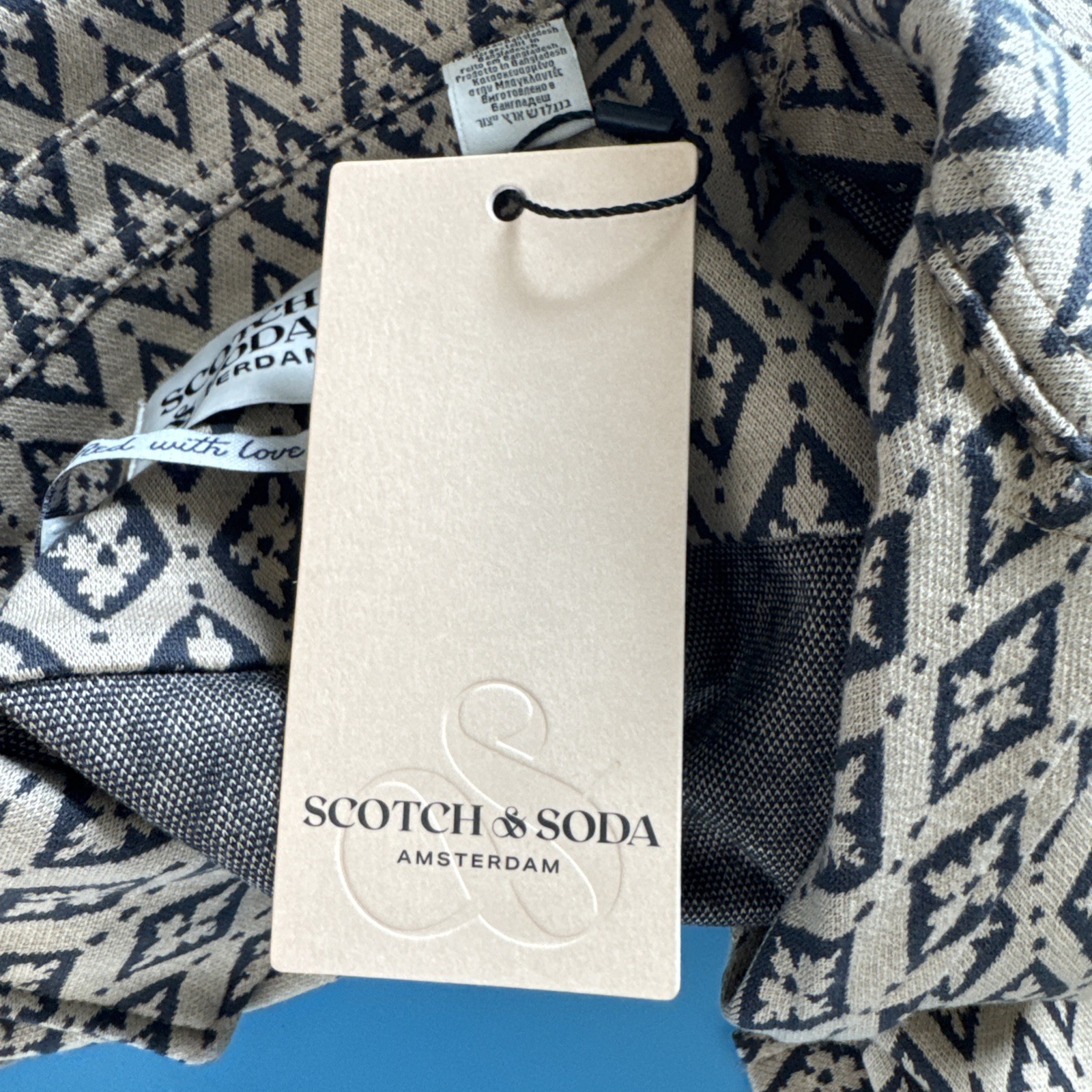NWT $98 Scotch & Soda Men’s Diamond Jacquard Short Sleeve Knit Camp Shirt Size M