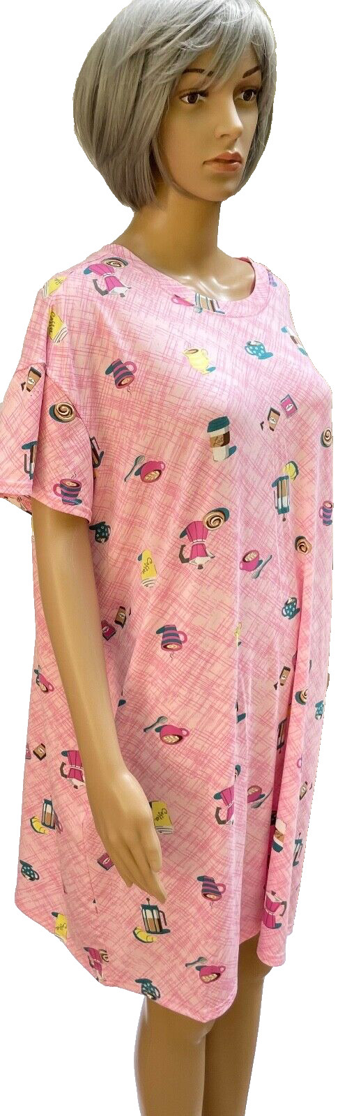 JOYSPUN Soft Polyester Spandex Short Sleeve Sleepshirt W/Pockets 4 Variations