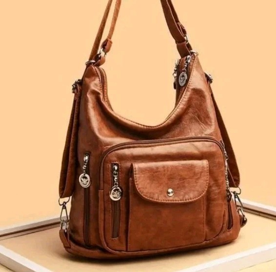 Lot’s Of Pockets Brown Faux Leather Large Purse ,roomy Stylish All Seasons