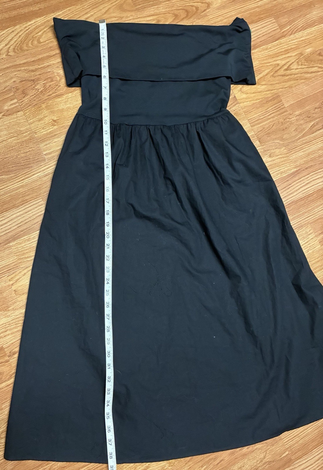 Lands’ End Off Shoulder Slender Mixed Media Midi Dress Black S 6-8 Built In Bra