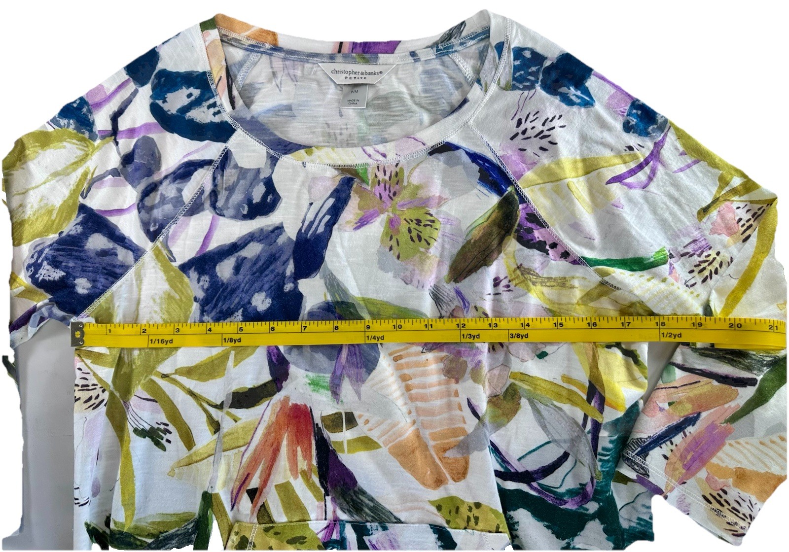 Christopher & Banks Women Floral Print 3/4 Sleeve Size Medium Polyester Spandex
