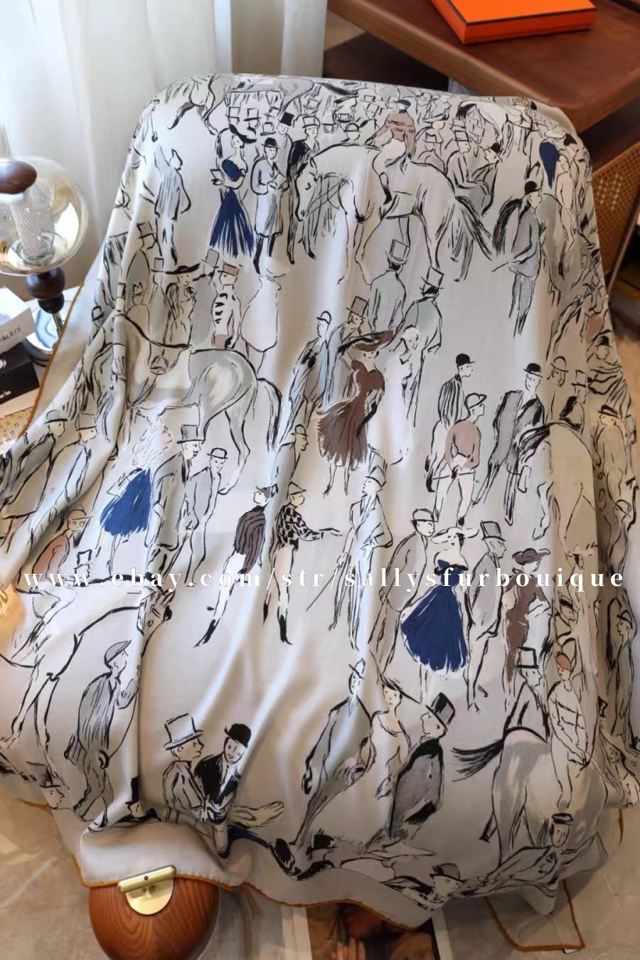 Sallys 70% Cashmere & 30% Silk Wrap Scarf Horses Print Double Face Shawl 53″
