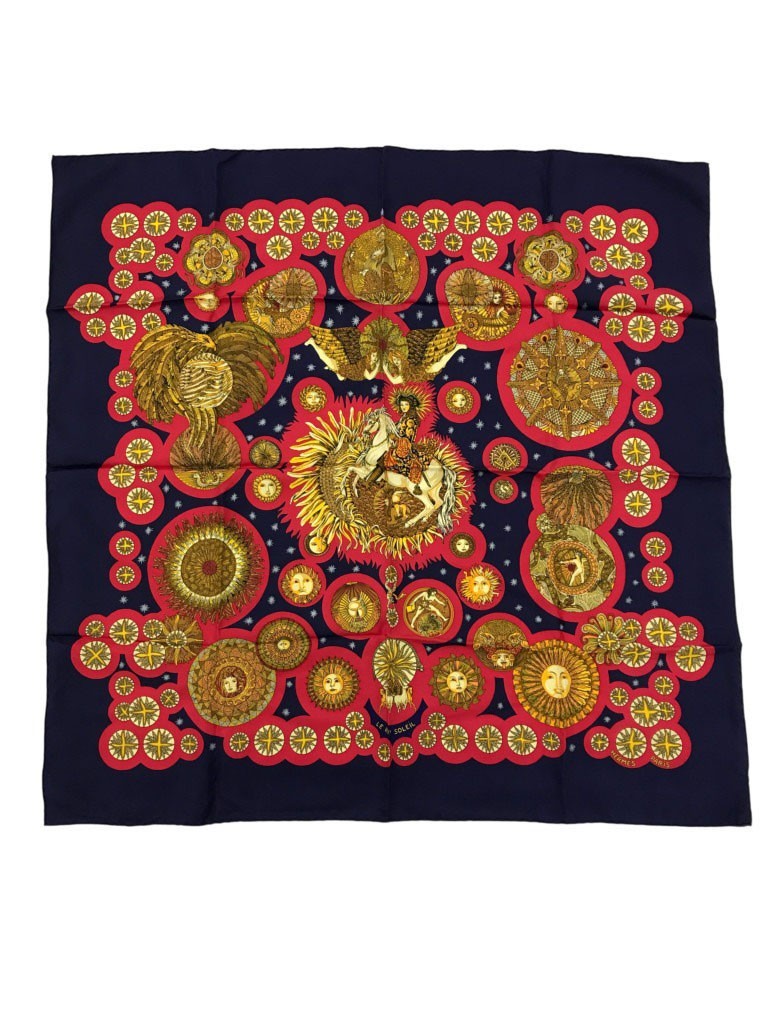HERMES Carre 90 Soleil Silk Scarf Made in France Vintage Used