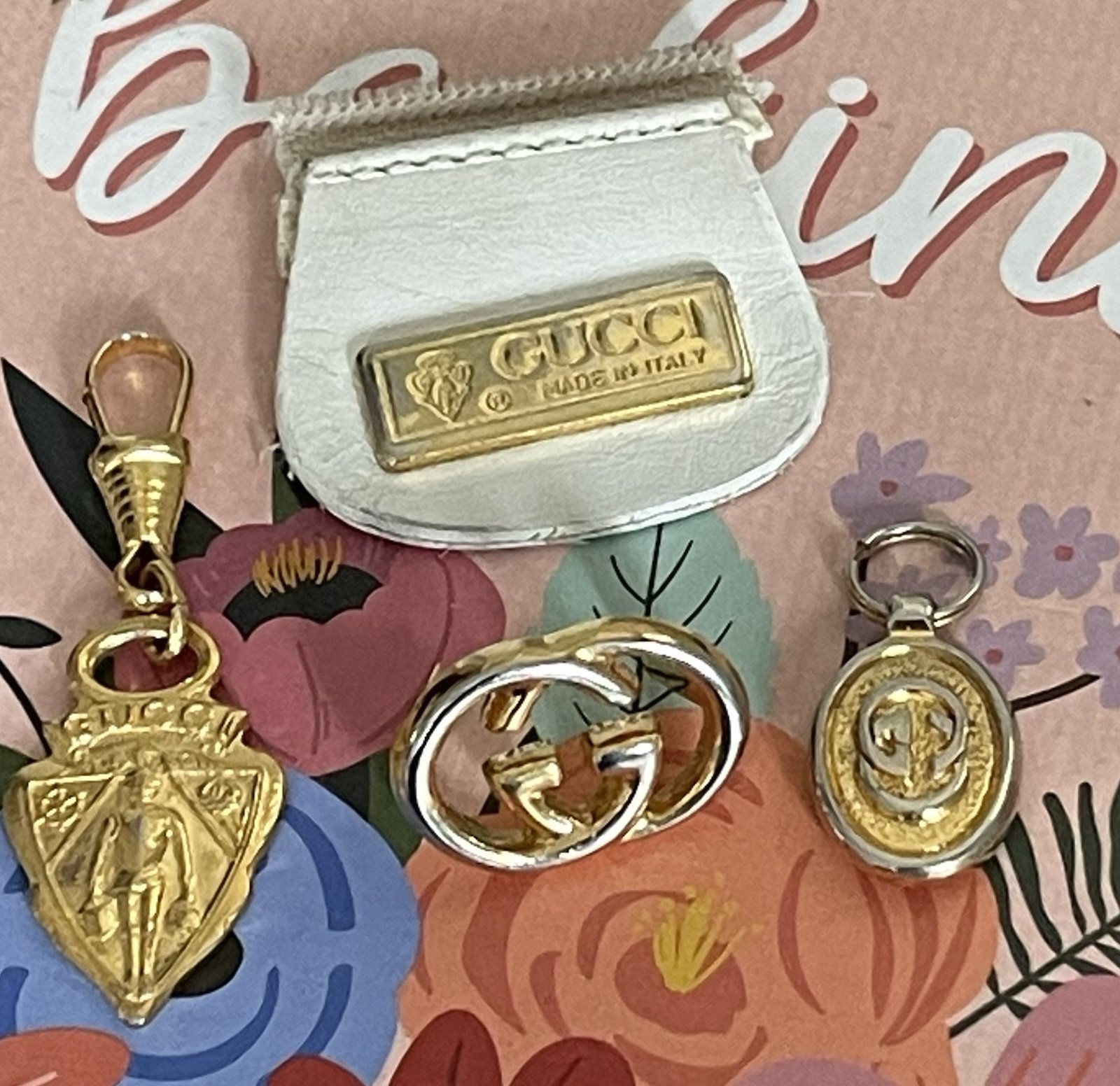 Lot Vtg Gucci Junk Bag Replacement Parts Zipper Pull Metal Logo Bar GG Emblem