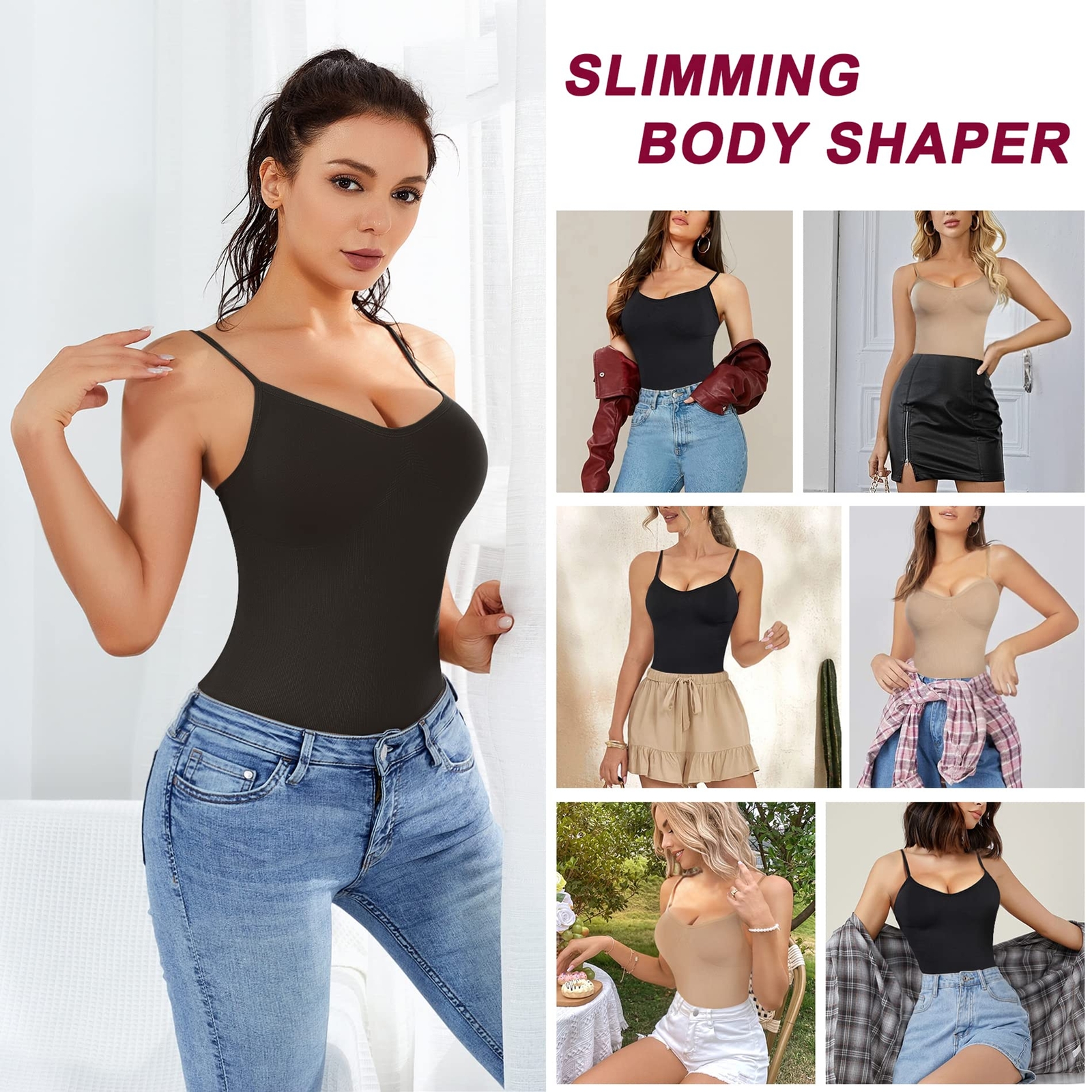 Women Sleeveless Cami with Built in Bra Adjustable Strap Camisole Tank Tops Vest