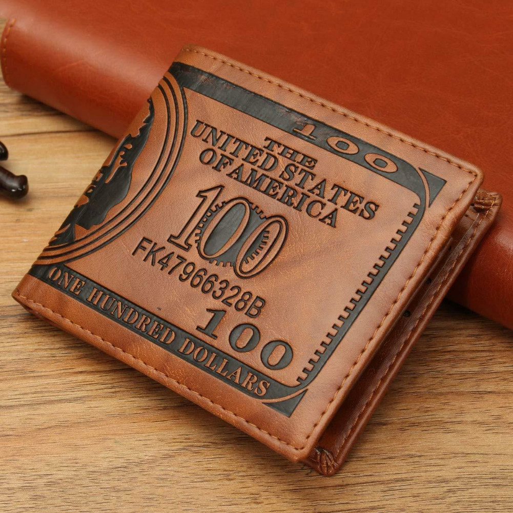 Men’s 100 Dollar Pattern Bifold Wallet Cash Coin Bank Card Pu Leather Wallet