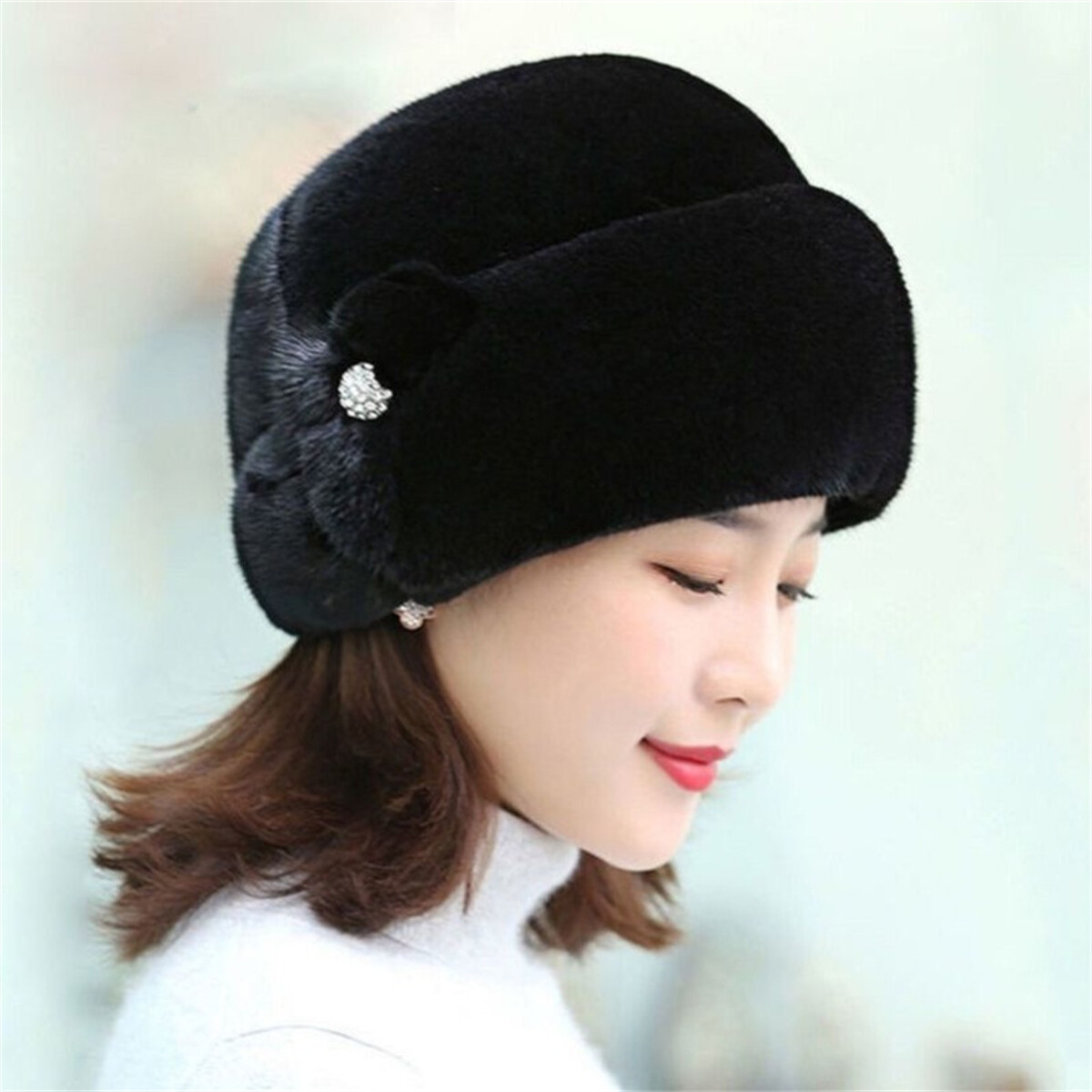 Women Winter Russian Fluffy Hats Faux Fur Headband Hat Thick Ear Warm Ski Cap