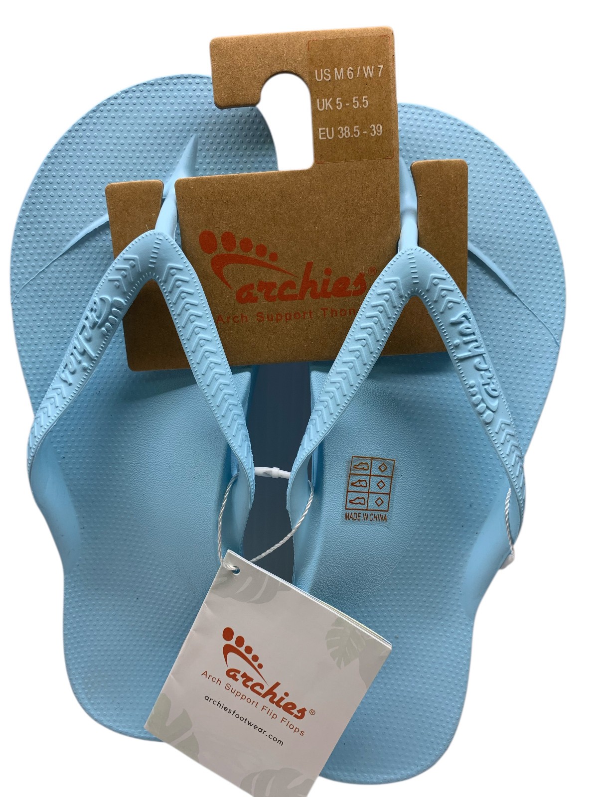 Archies Arch Support Thong Flip Flops NWT Unisex-Blue- M7/W8- M6/W7