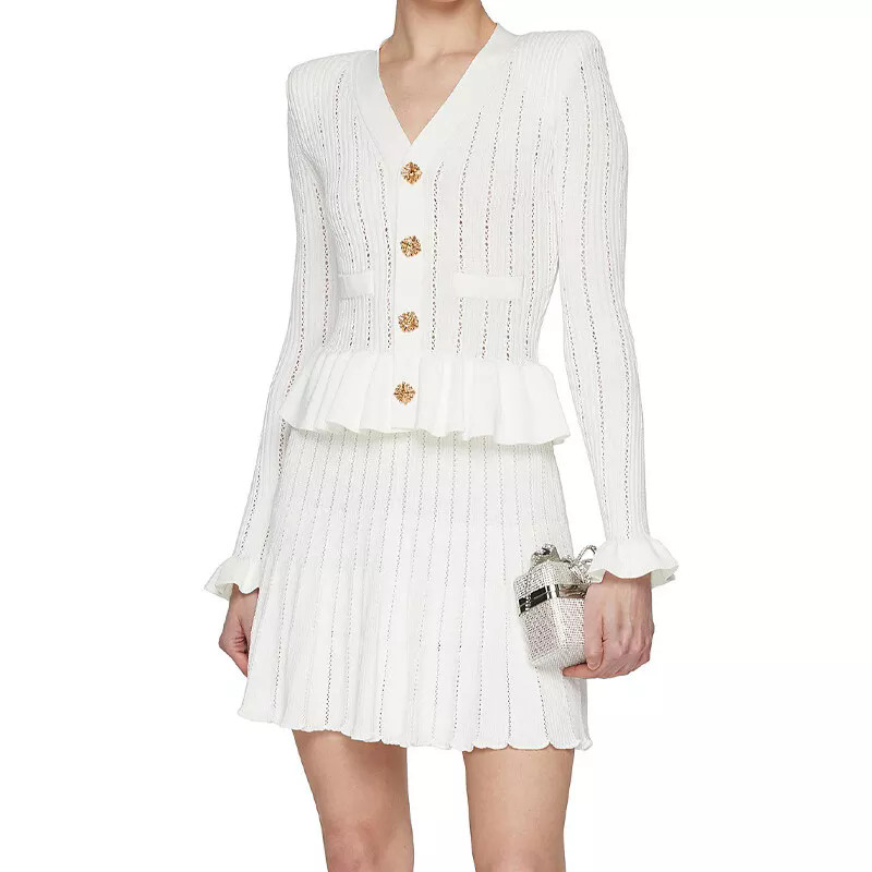 Self Portrait Women V-neck Knitted Dress Medium Length Skirt Women’s