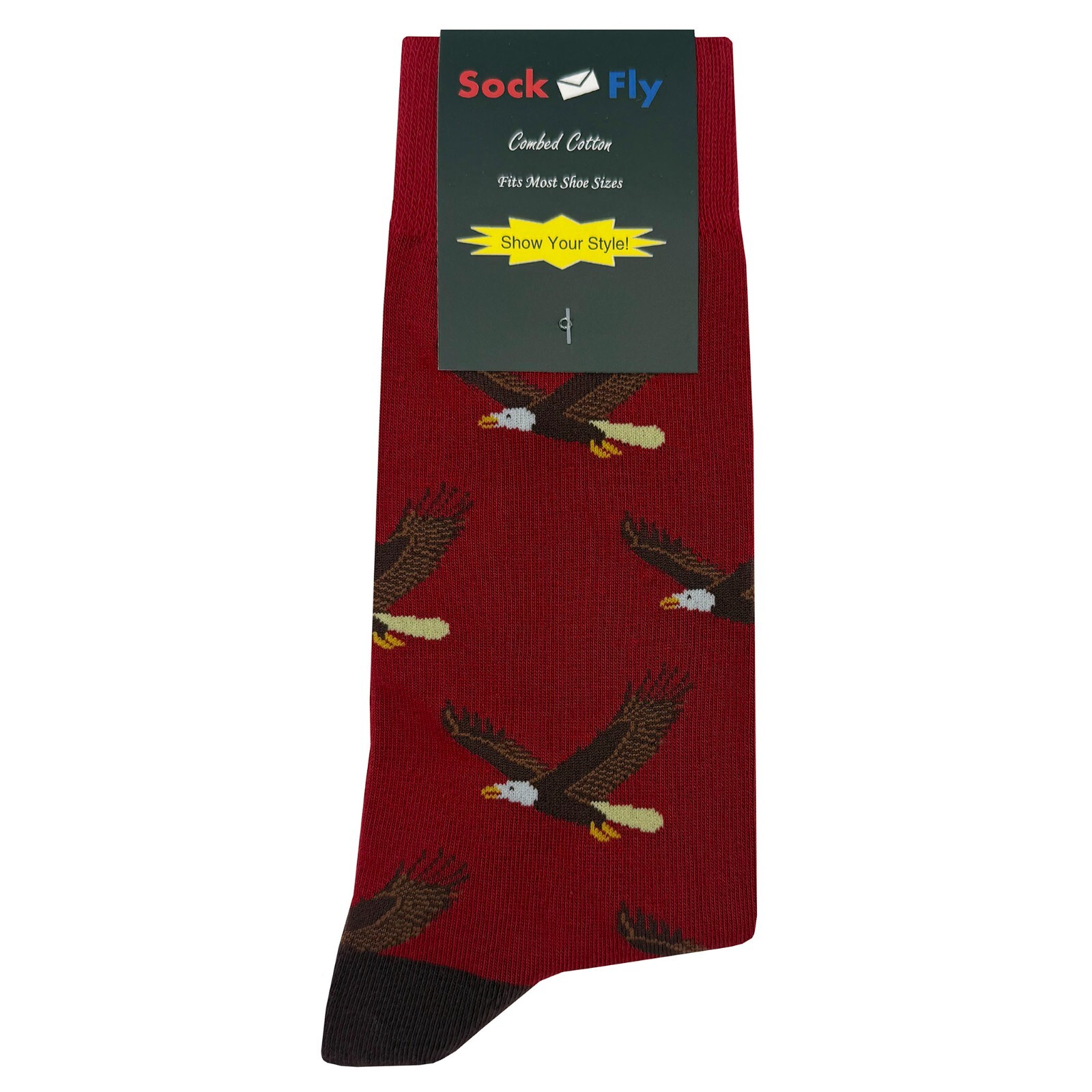 NWT Bald Eagle Dress Socks Novelty Men 8-12 Red Crazy Fun Sockfly