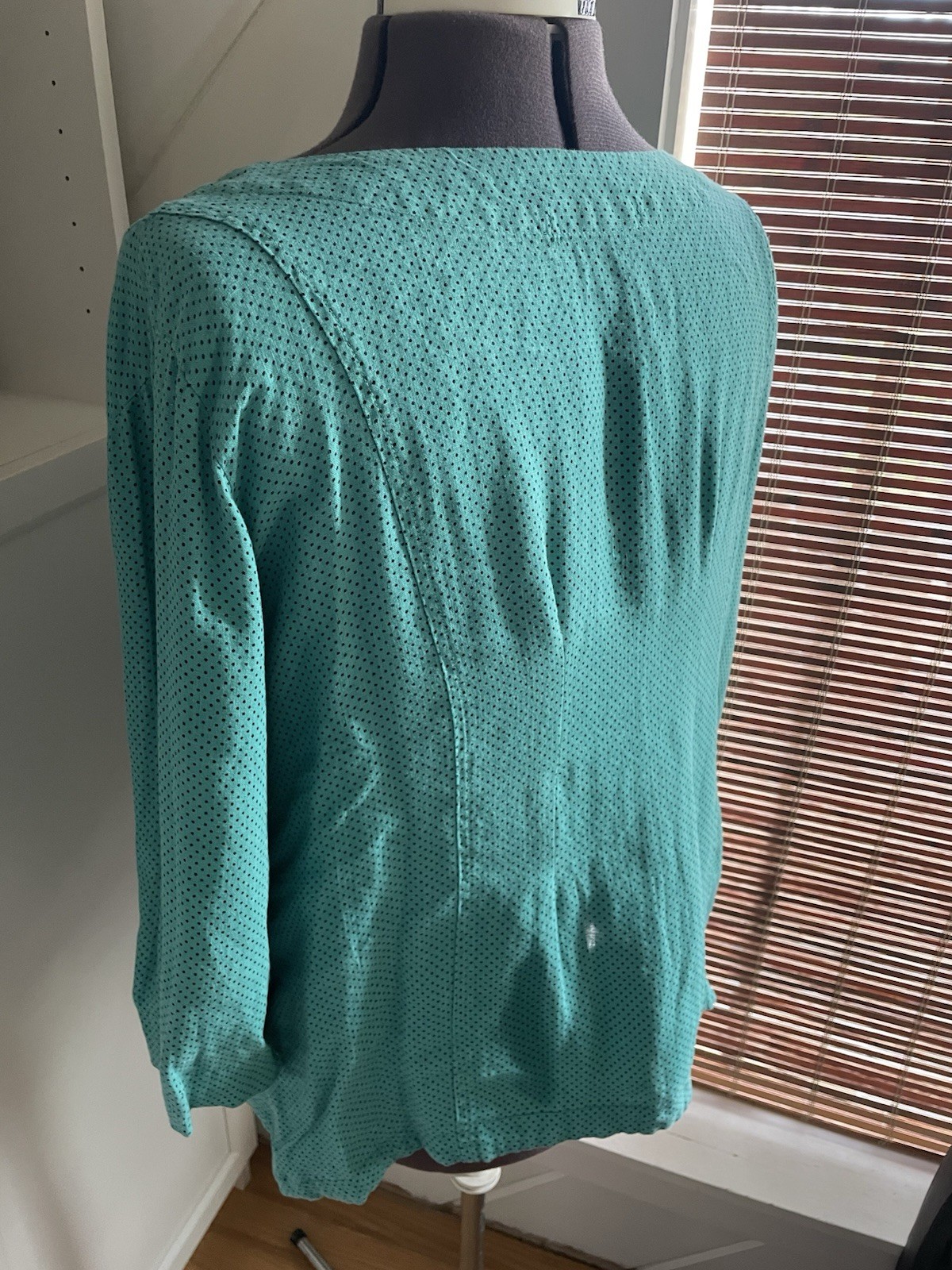 Cut Loose Linen Polkadot Top Sz M Teal Lagenlook High Low Hem Maximalist Summer