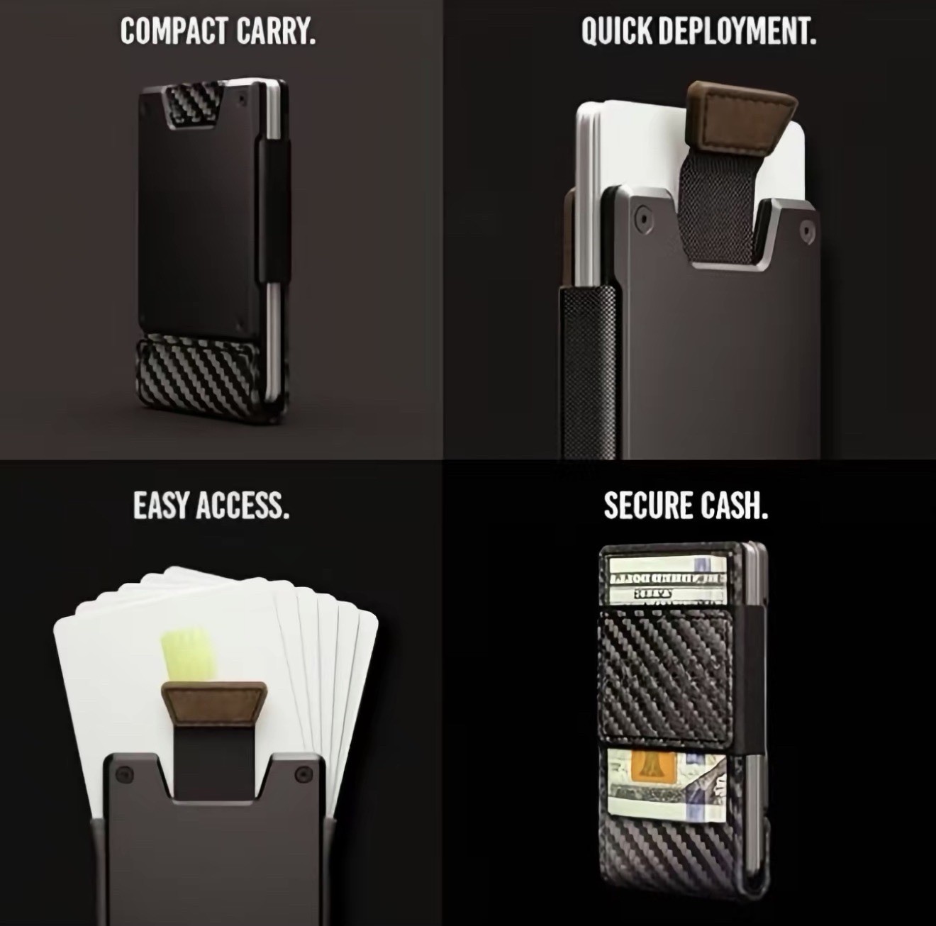 MENS SLIM METAL CARD HOLDER CASH STRAP MINIMALIST PULL TAB WALLET+BLK KEYCASE