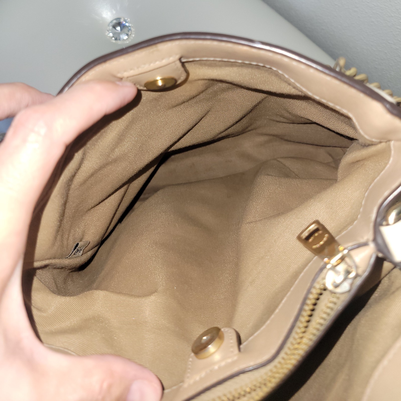 COACH Cammie C8152 Beige Signature Canvas & Cream Leather Chain Shoulder Bag