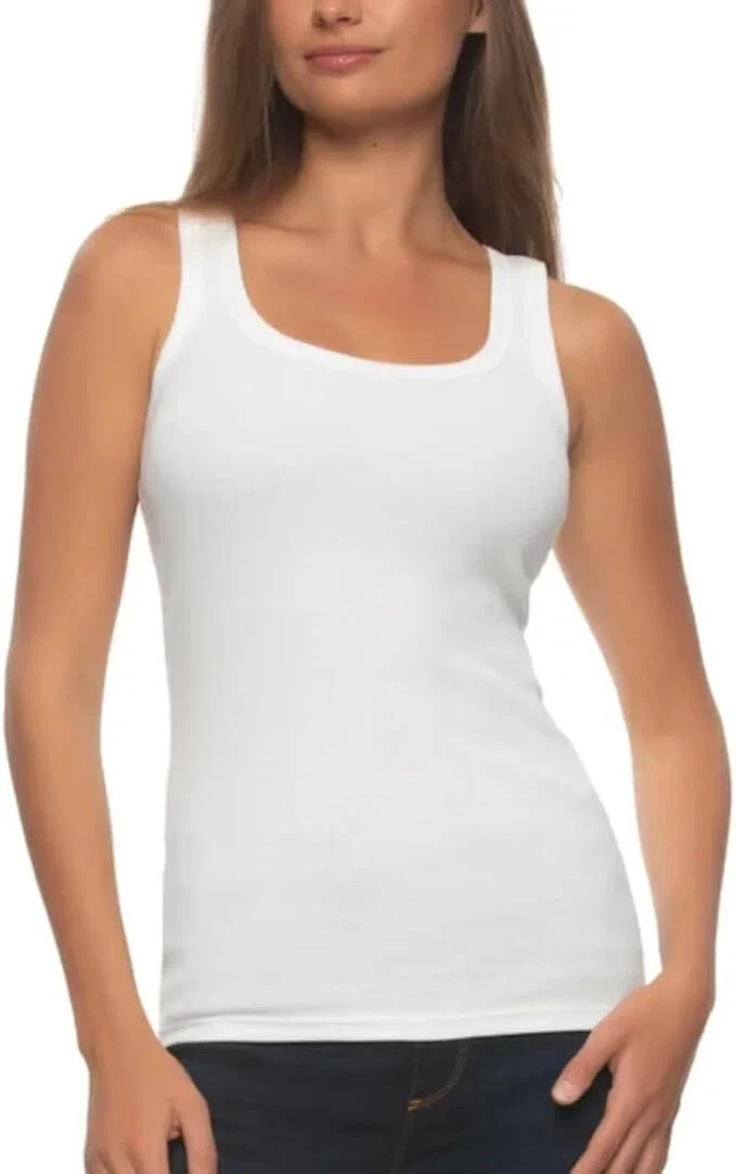 Felina Women’s 3-Pack Soft Cotton Stretch Ribbed Tank, Black/White/Gray, L