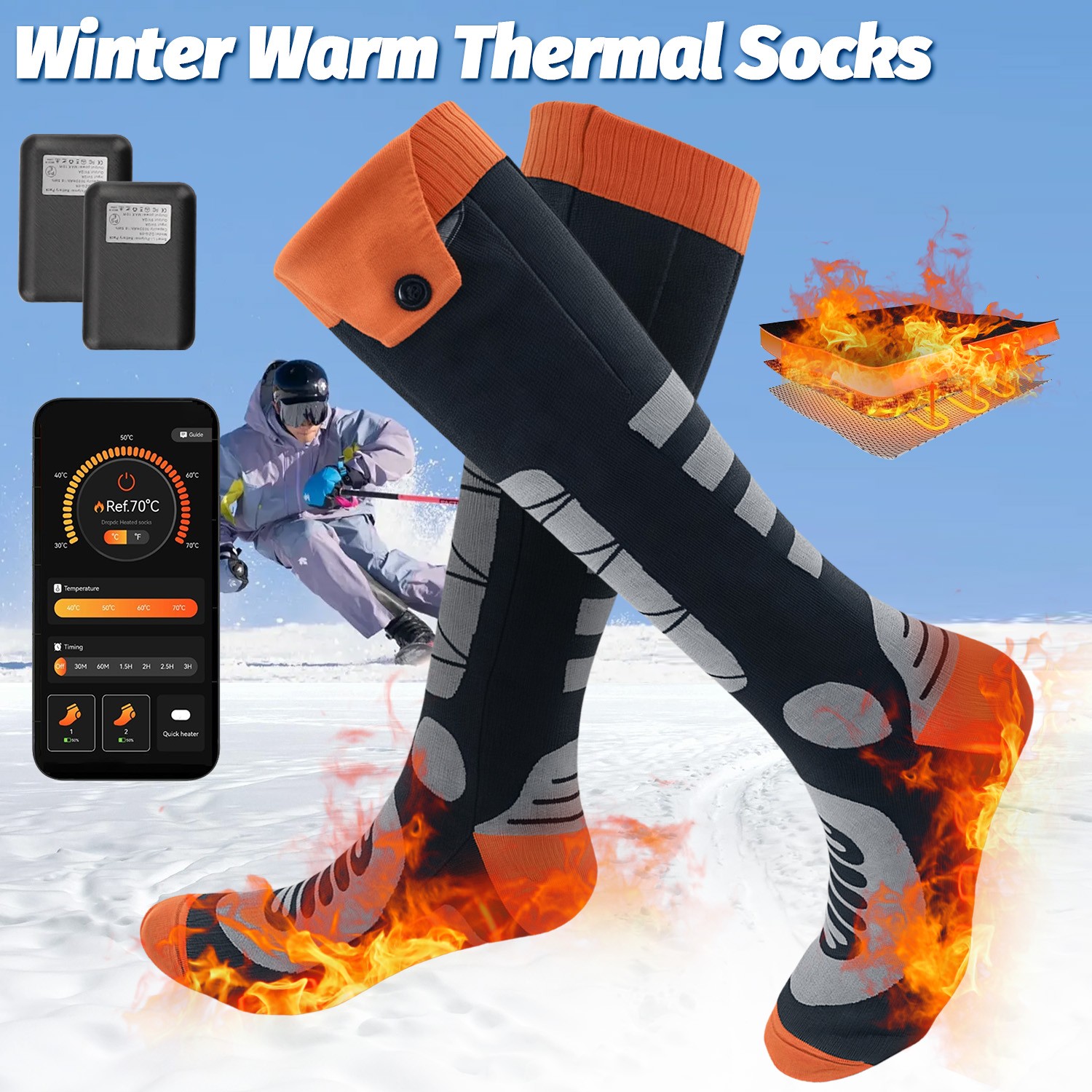 Electric Heated Socks Rechargeable Battery Men Women Winter Foot Warmer