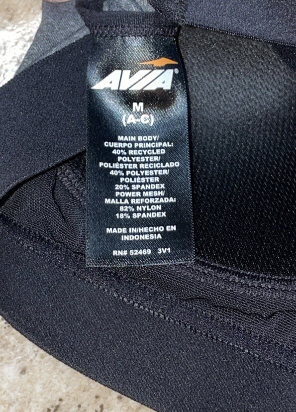 NWT Womens Avia Black & Grey Heather Zip Front Seamless Sports Bra Size Medium