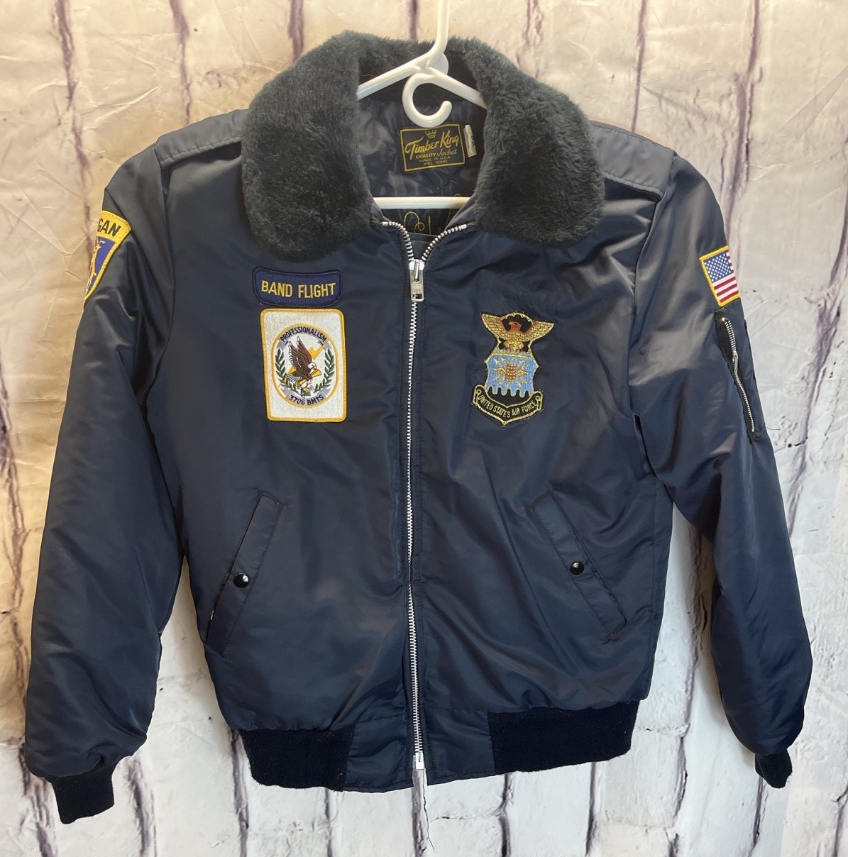 Vintage Timber King USAF Flight Jacket Eagle Embroidered MA-1 Bomber Small USA