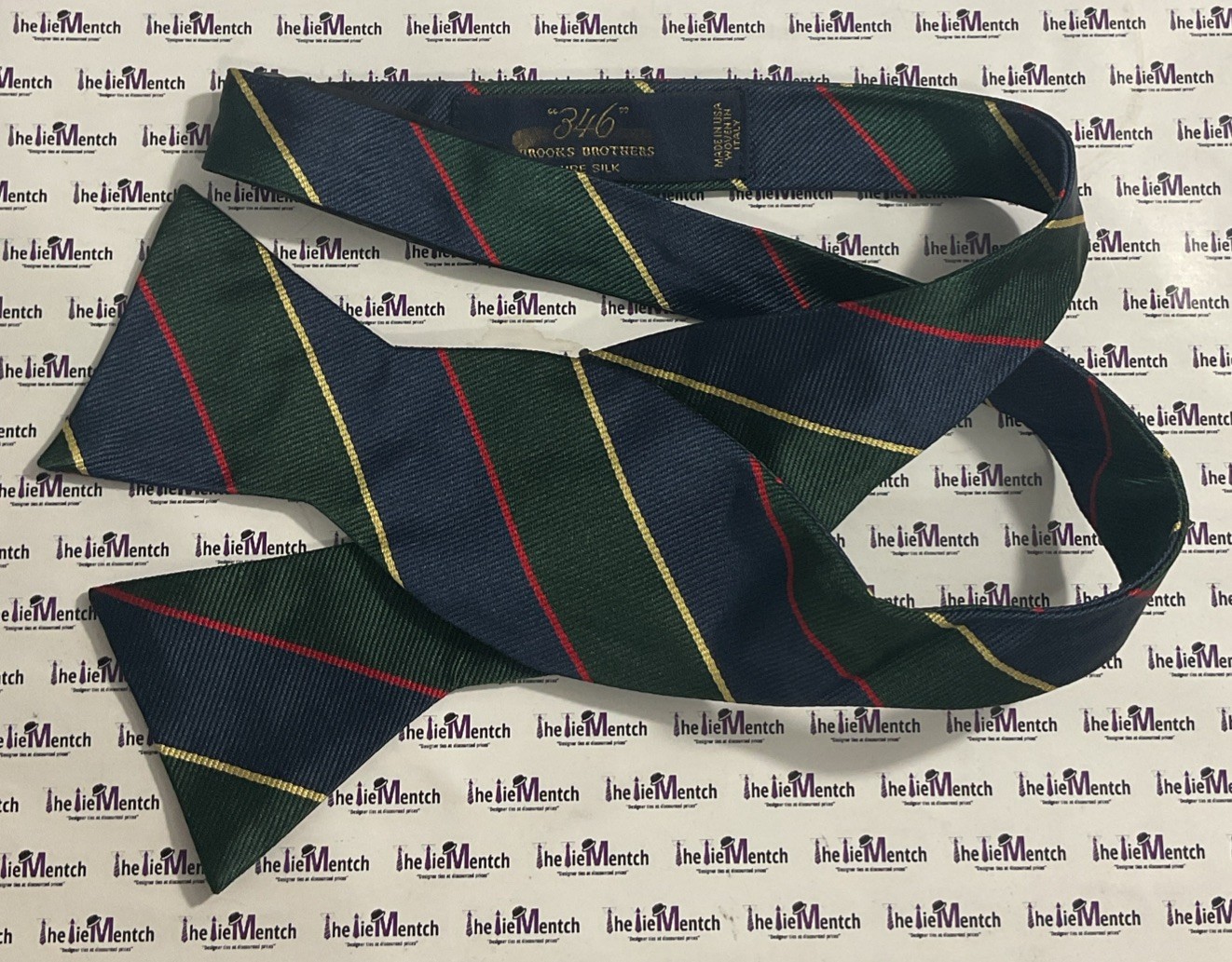 Brooks Brothers Green & Navy Striped Design Self Tie Bow Tie (New-Minor Flaws)