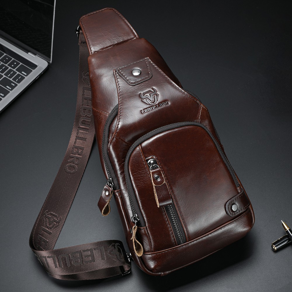 Mens Sling Backpack Cowhide Genuine Leather Chest Crossbody Shoulder Bag New