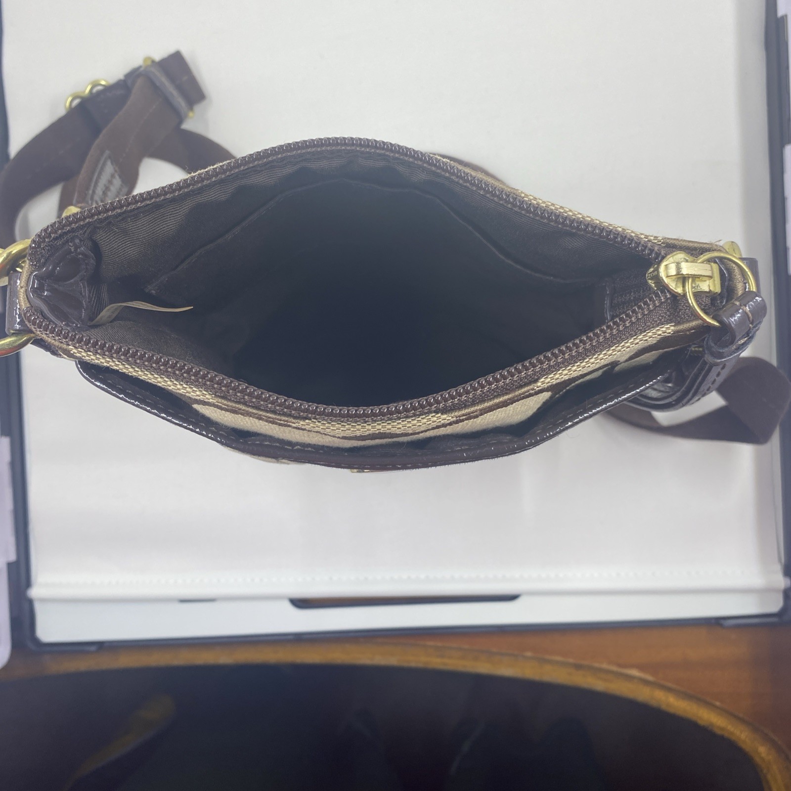 Coach Signature Stripe Shoulder Bag Crossbody Swingpack Brown