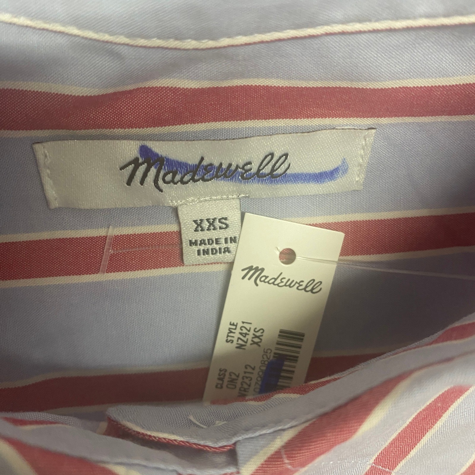 Madewell Top Womens 2XS Tranquil Blue Red Striped Easy Shirt Cotton 2XS NZ421